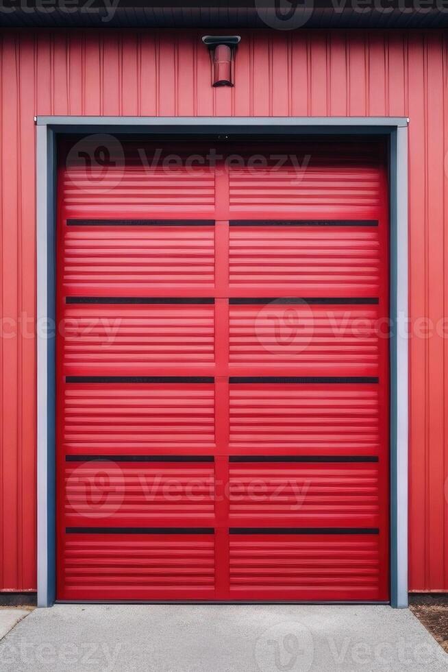 Cherry red and white garage metal door photo