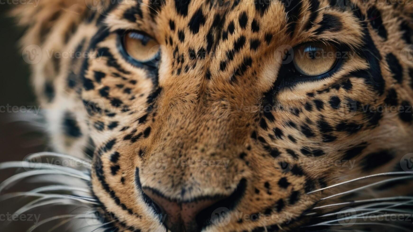 close up of a leopard's face with a dark background photo