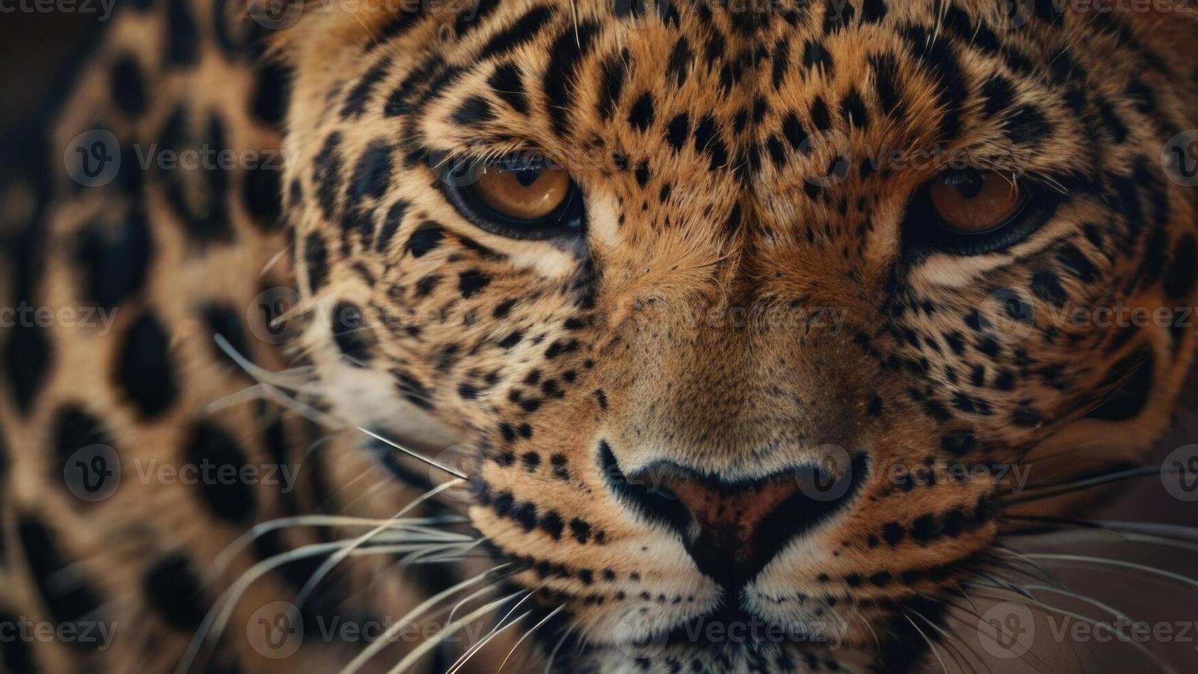 close up of a leopard's face with a dark background photo