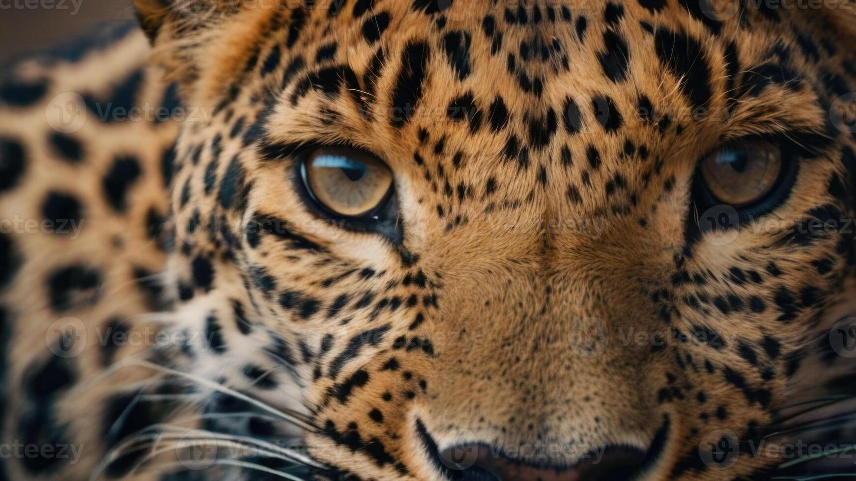 close up of a leopard's face with a dark background photo