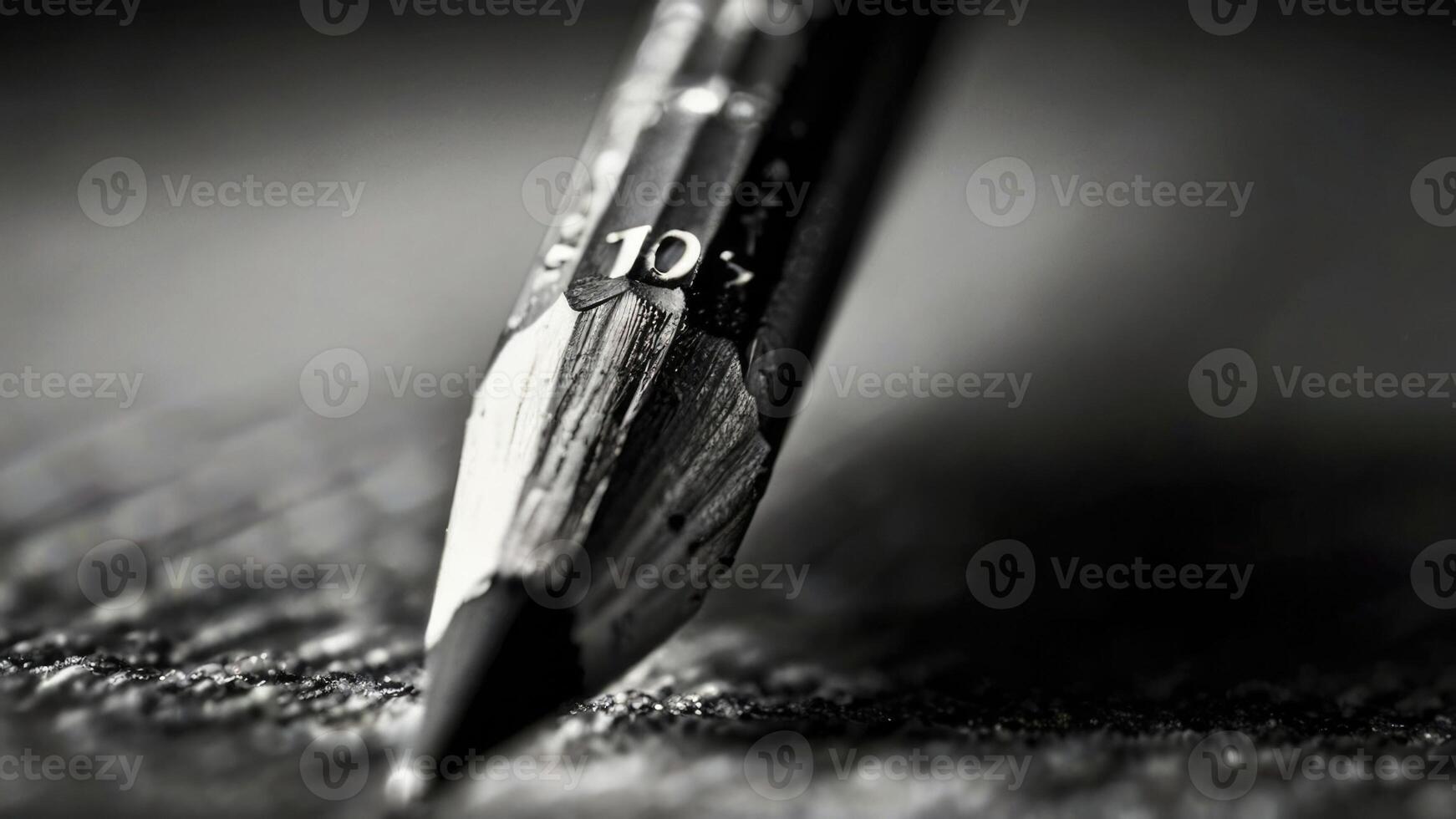 a close up of a pencil on a table black and white photo