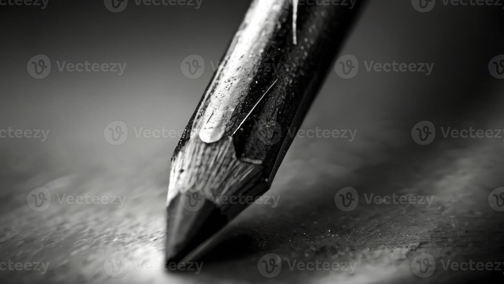a close up of a pencil on a table black and white photo