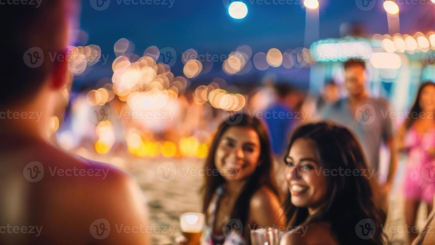 Defocused People is having a beach party at night in the summer event festival vacation on a blurred background photo