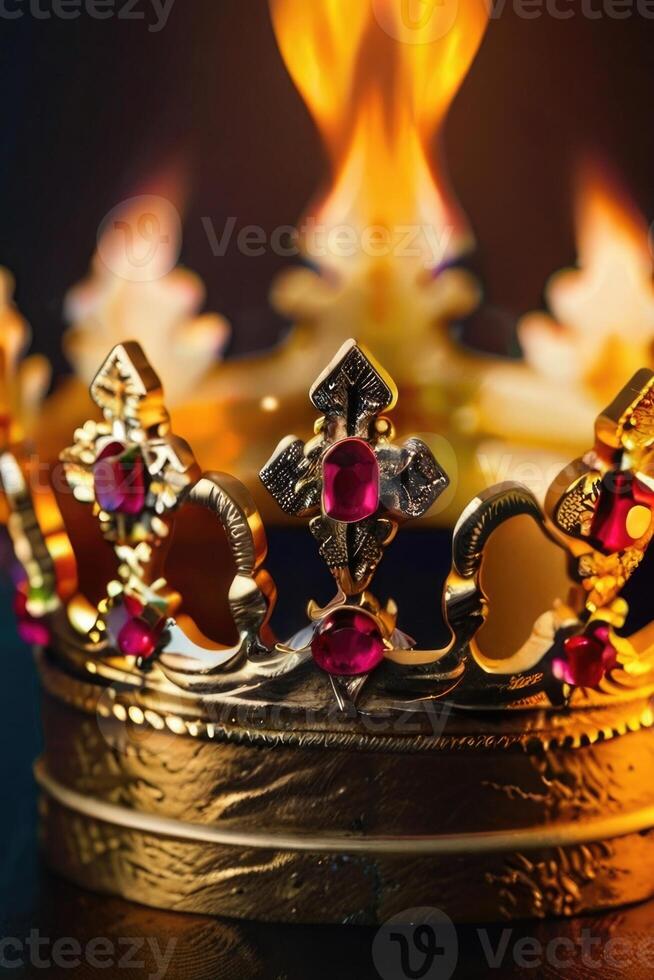 a crown is on fire in the dark photo