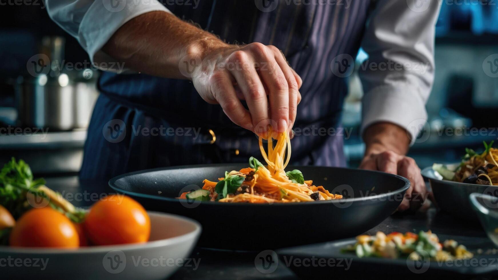 chef preparing food in a restaurant kitchen photo