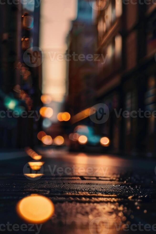 a blurry image of a street at night photo