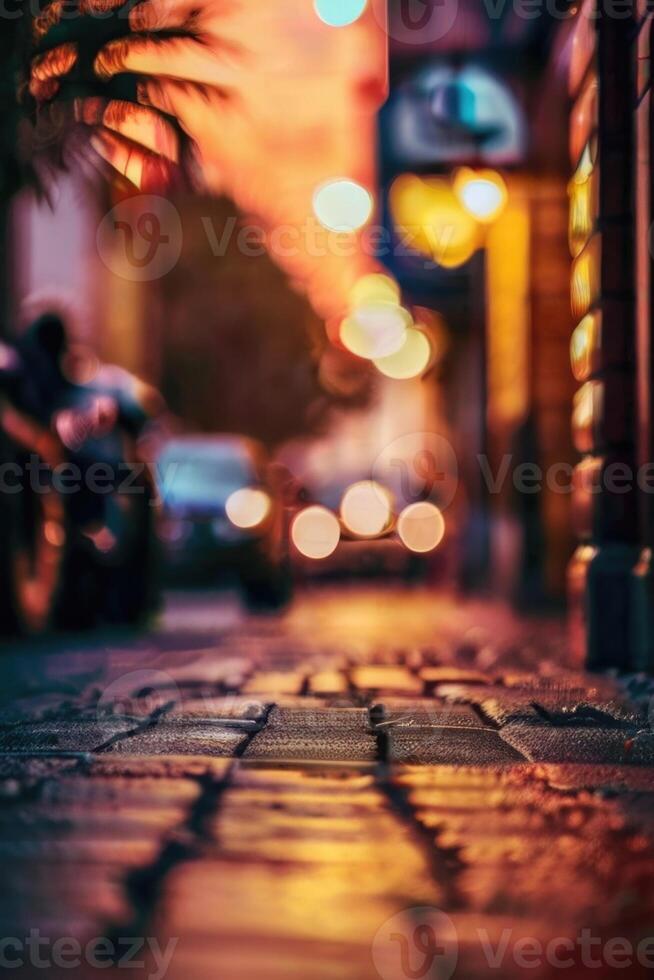 a blurry image of a street at night photo