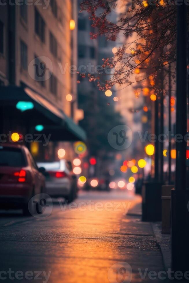 a blurry image of a street at night photo