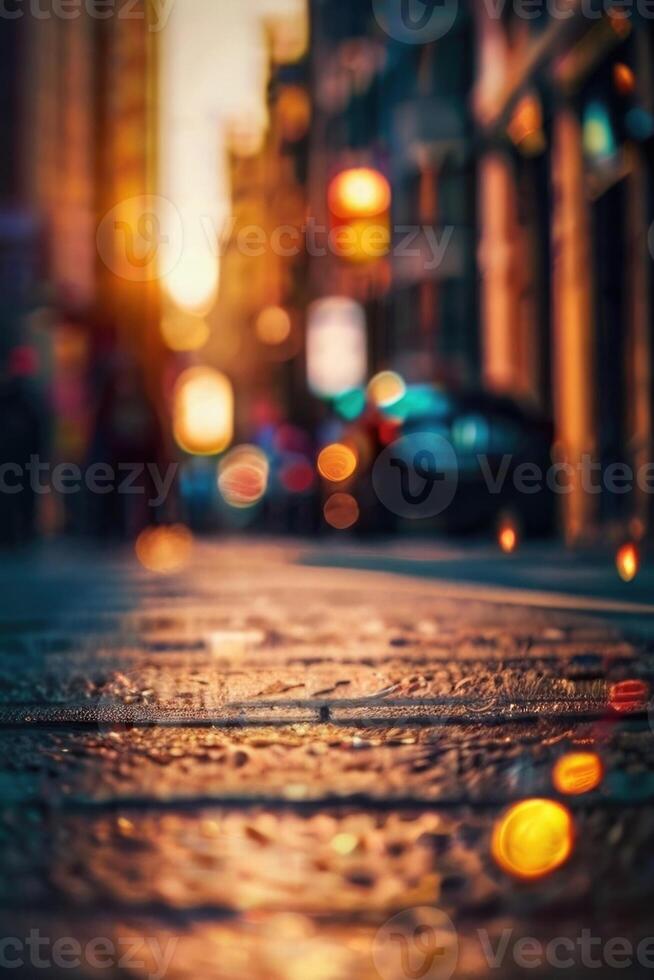 a blurry image of a street at night photo