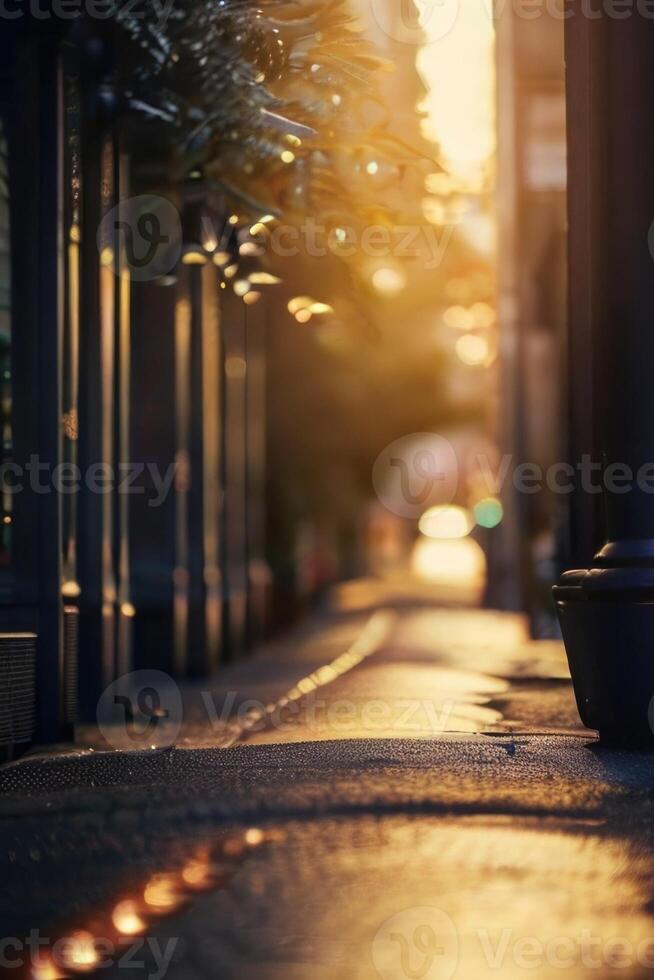 un calle con carros estacionado en eso a puesta de sol foto