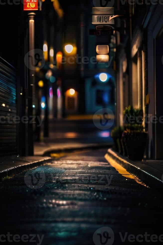 a blurry image of a street at night photo