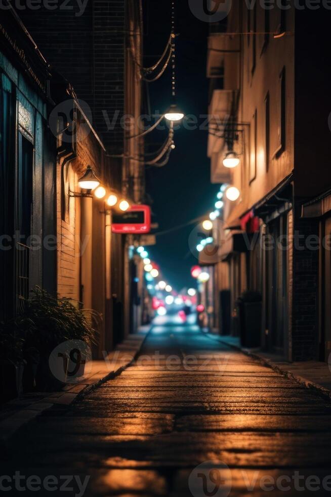 a blurry image of a street at night photo