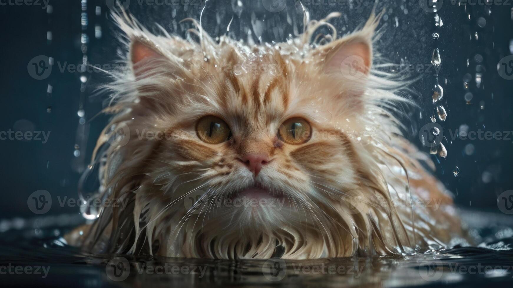 AI generated Wet Cat during bath in the tub photo