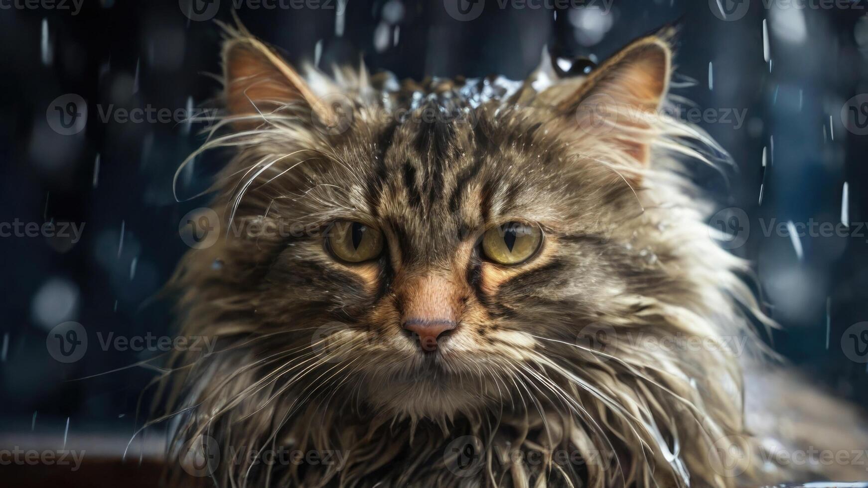 AI generated Wet Cat during bath in the tub photo