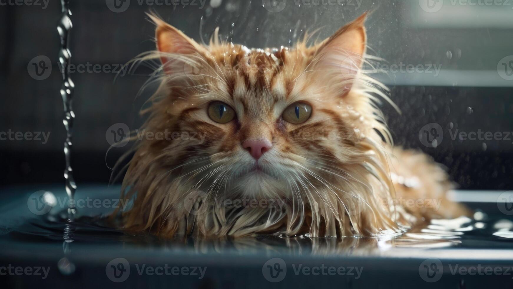 AI generated Wet Cat during bath in the tub photo