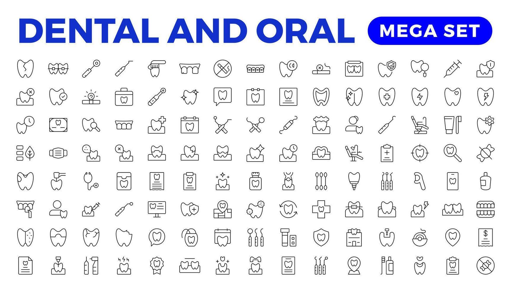 Set of dental and oral Icons. Simple line art style icons pack. Dental elements stroke pictogram and minimal thin web icon set. Outline collection. vector