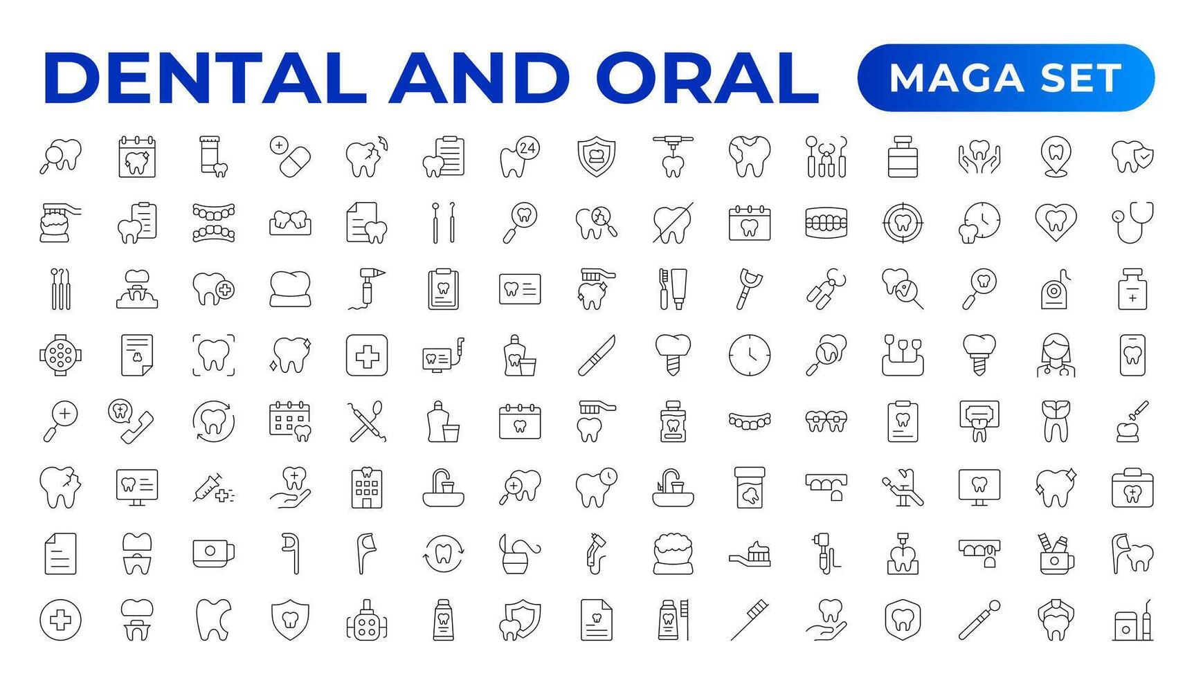 Set of Dental and Oral Icons. Simple line art style icons pack. Dental elements stroke pictogram and minimal thin web icon set. Outline collection. vector