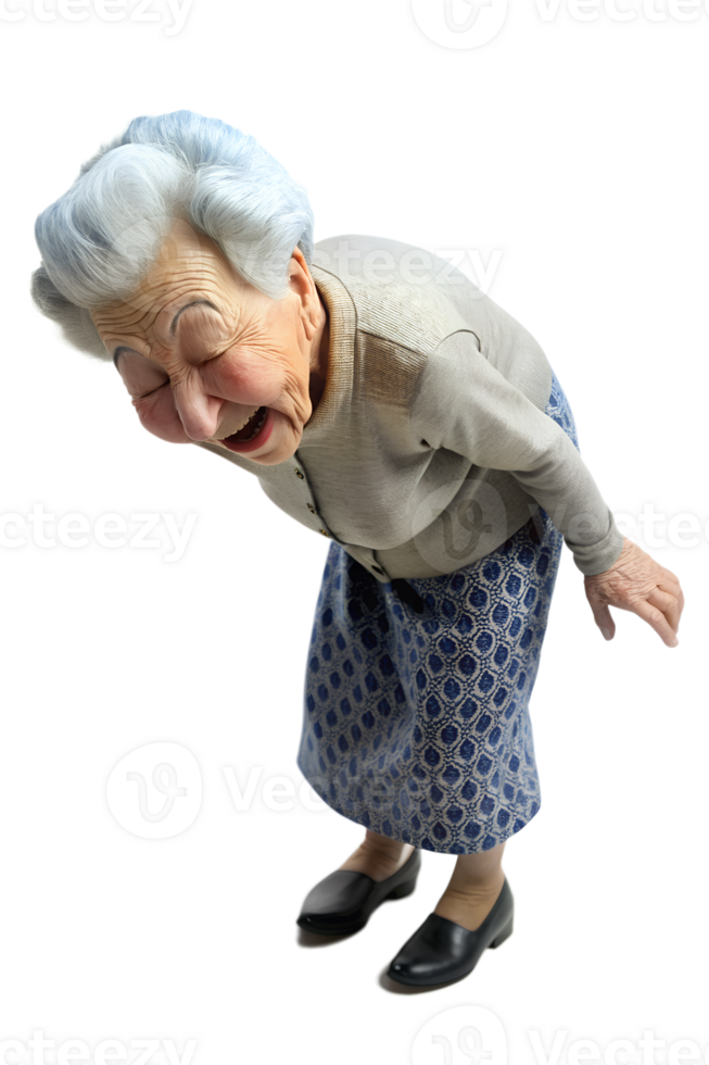 AI-generated, Illustration style 3d render of Old woman is shaking his head isolated on transparent background png