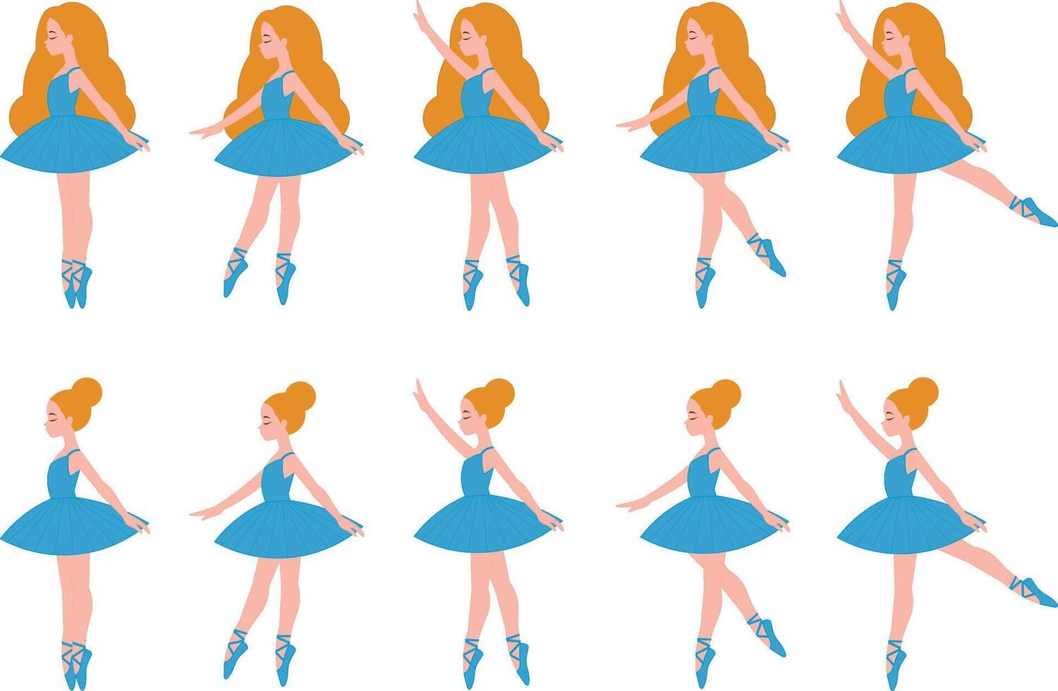 Cute ballerina adorable illustration, ballerina with clothes in blue tones pattern, various poses vector