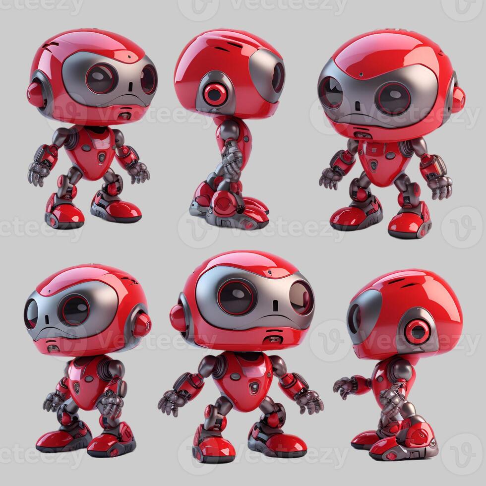 Adorable Red Robot 3D Model - Various Angles Showcase photo