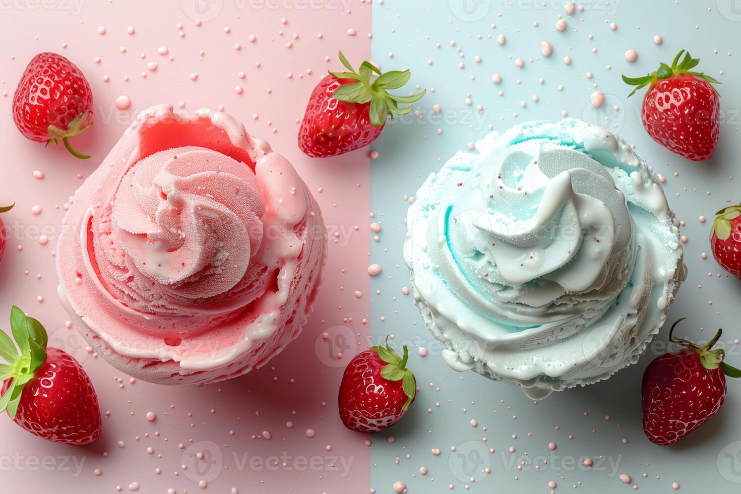 Chill out with a delightful treat of strawberries enveloped in ice cream photo