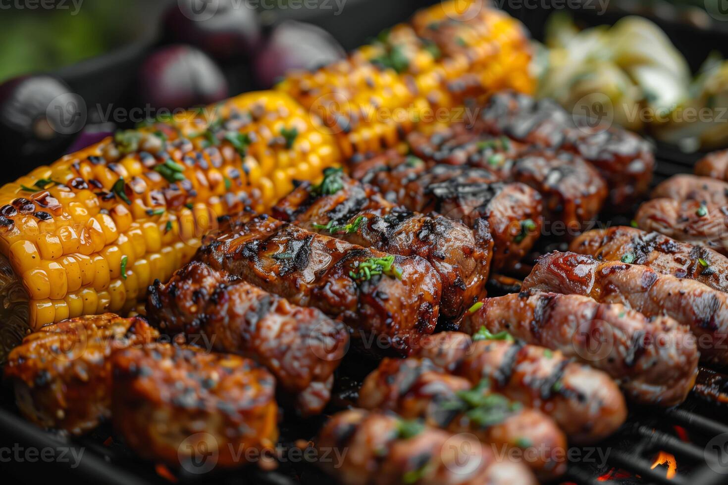 A Feast of Grilled Delights Aromatic Herbs Accenting Juicy Skewers on the Barbecue photo