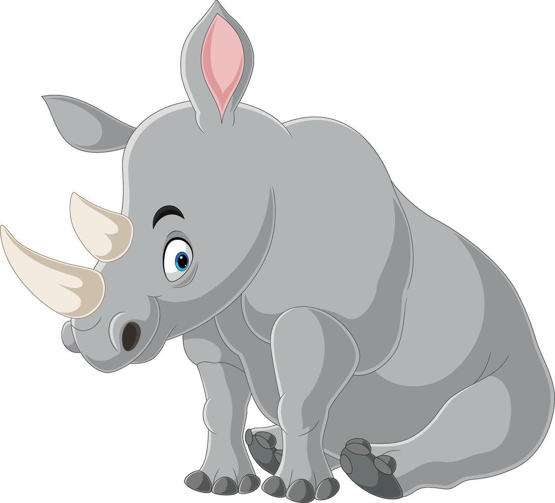 Cartoon rhino sitting isolated on white background vector