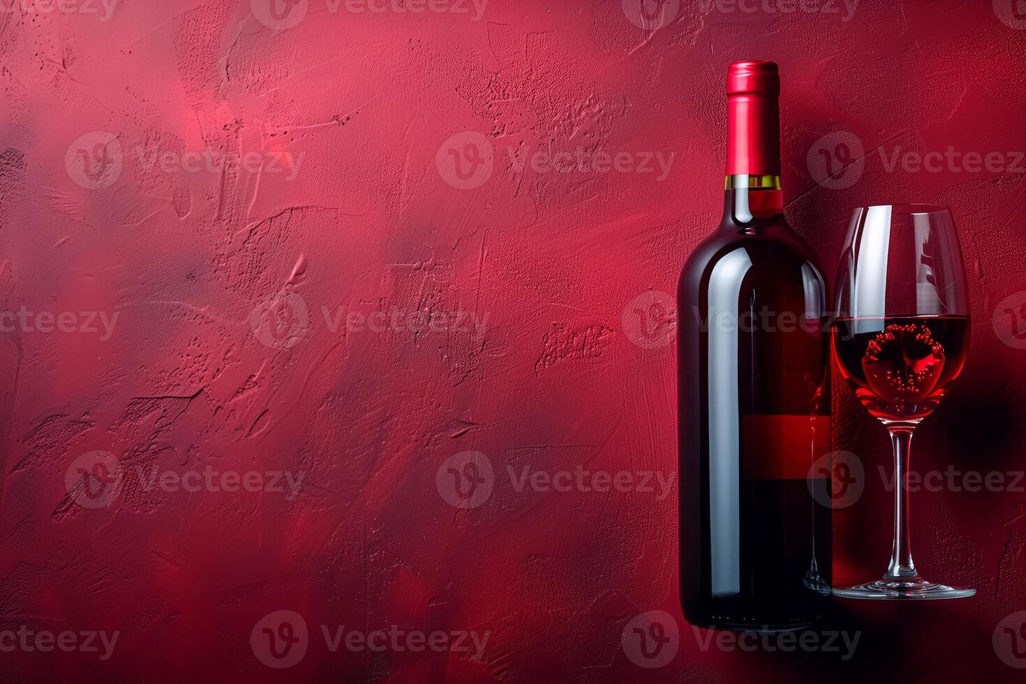 Luminous Red Wine in Crystal Glass, A Harmonious Blend with Vibrant Grapes photo