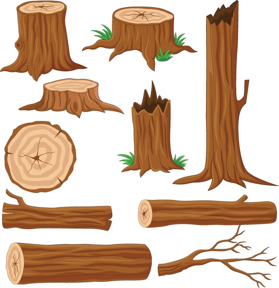 Cartoon wood logs and trunks collection vector