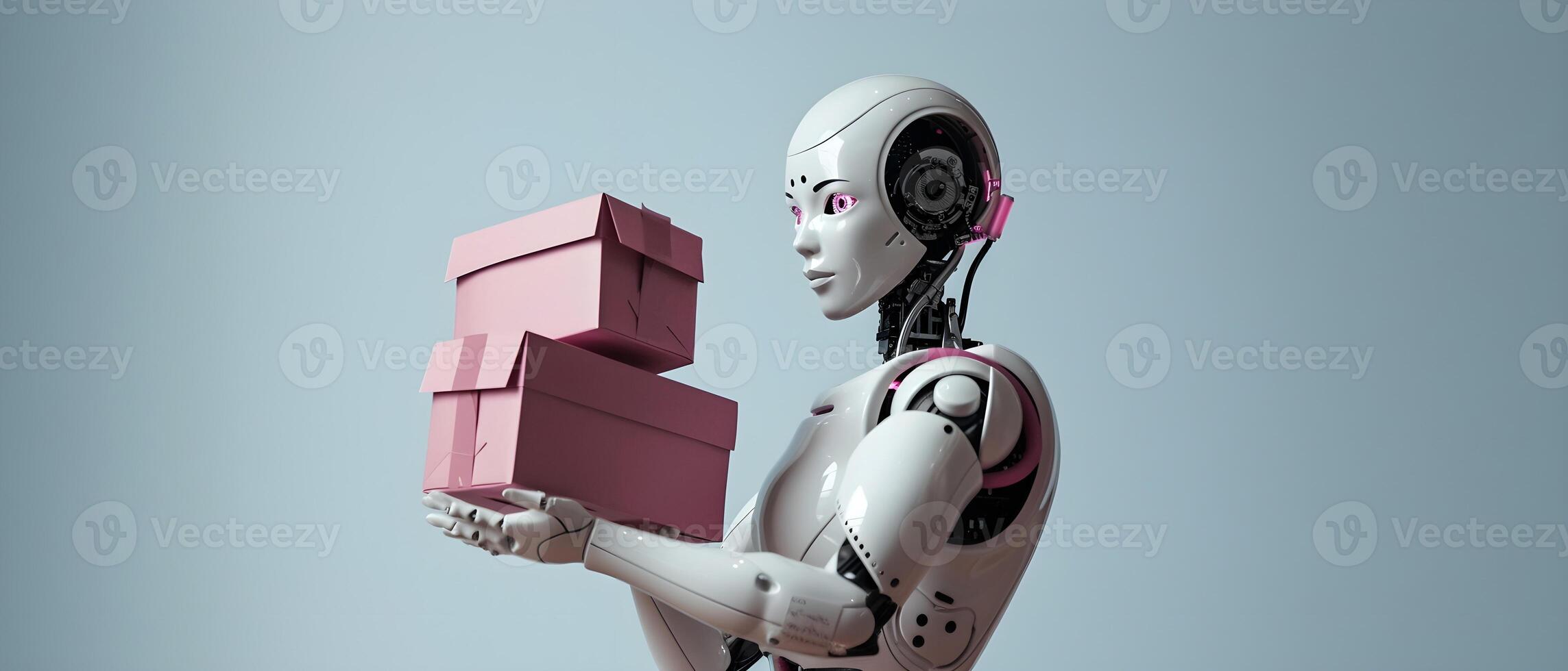 Robot courier as a symbol of technological progress and innovation delivers parcels. Delivery of the future. photo