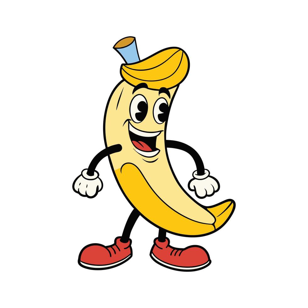 Banana retro funky cartoon character. vector