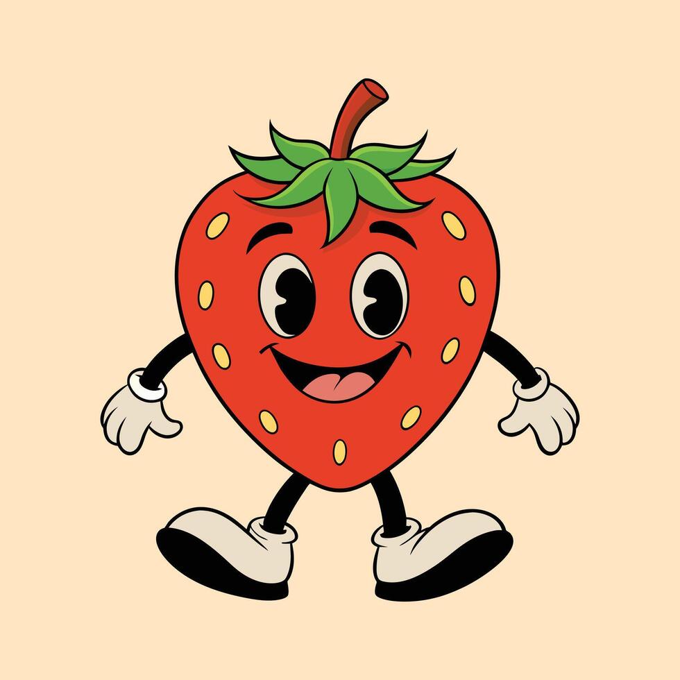 Strawberry retro funky cartoon character. 44833209 Vector