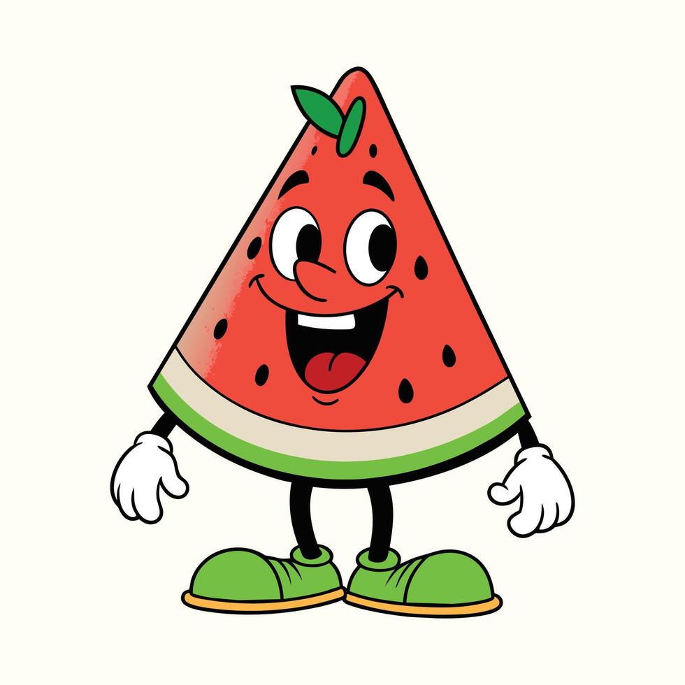 Watermelon retro funky cartoon character. vector