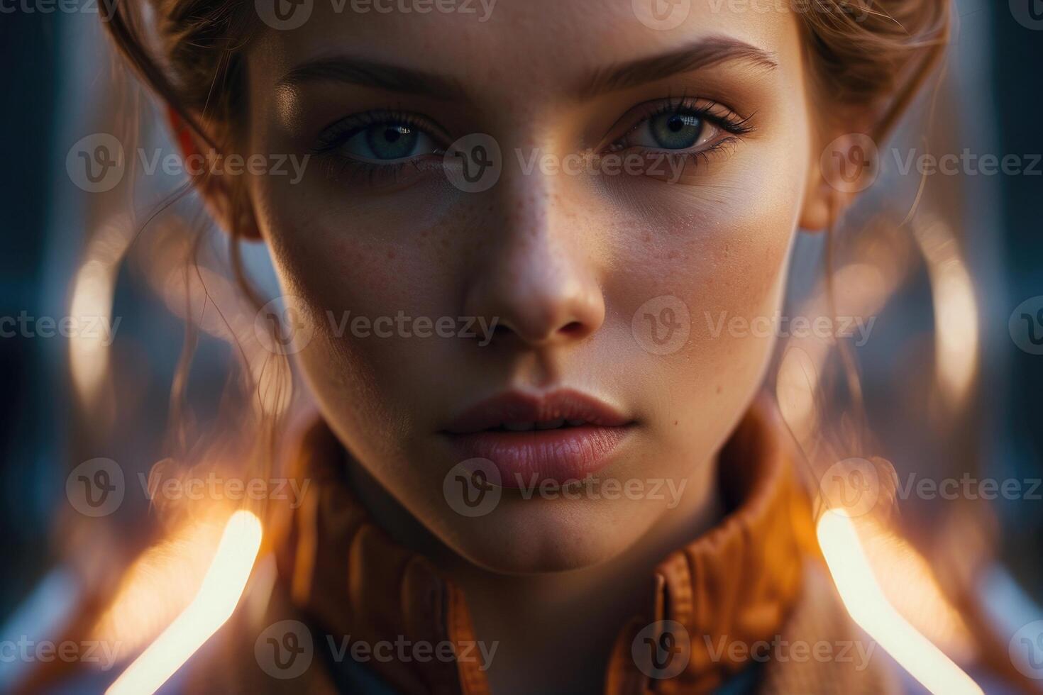 beautiful blonde woman on the street photo