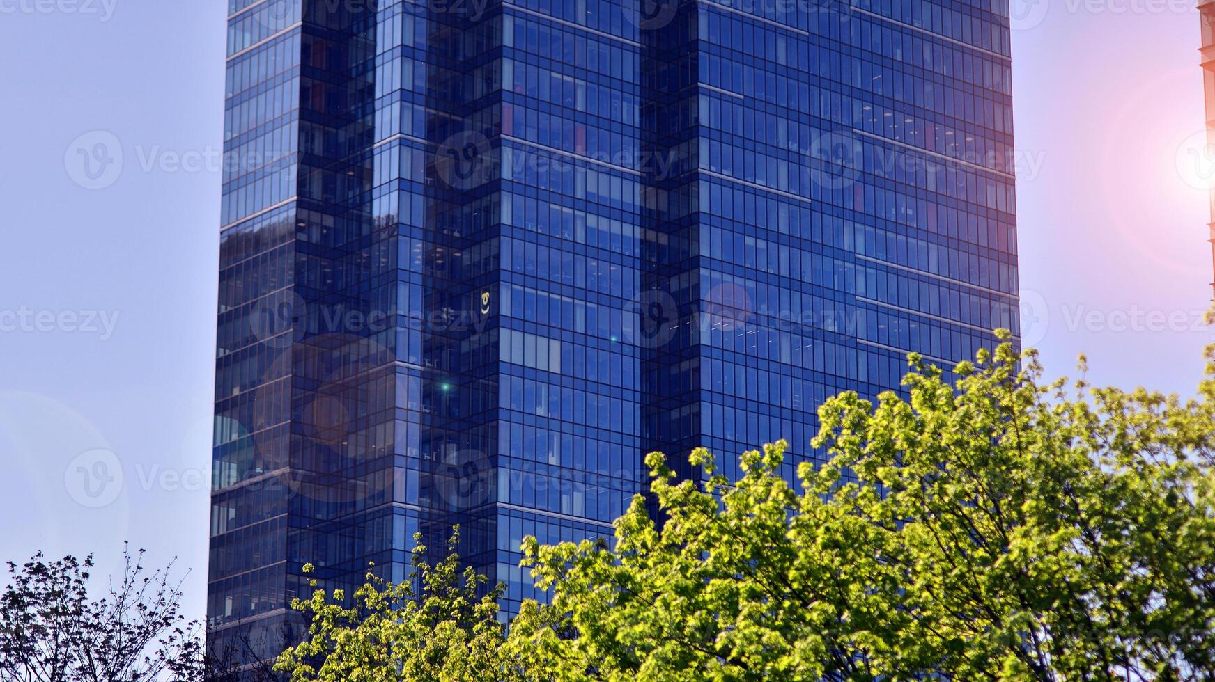 Eco building in modern city concept. Modern office building with the fresh green leaves. photo
