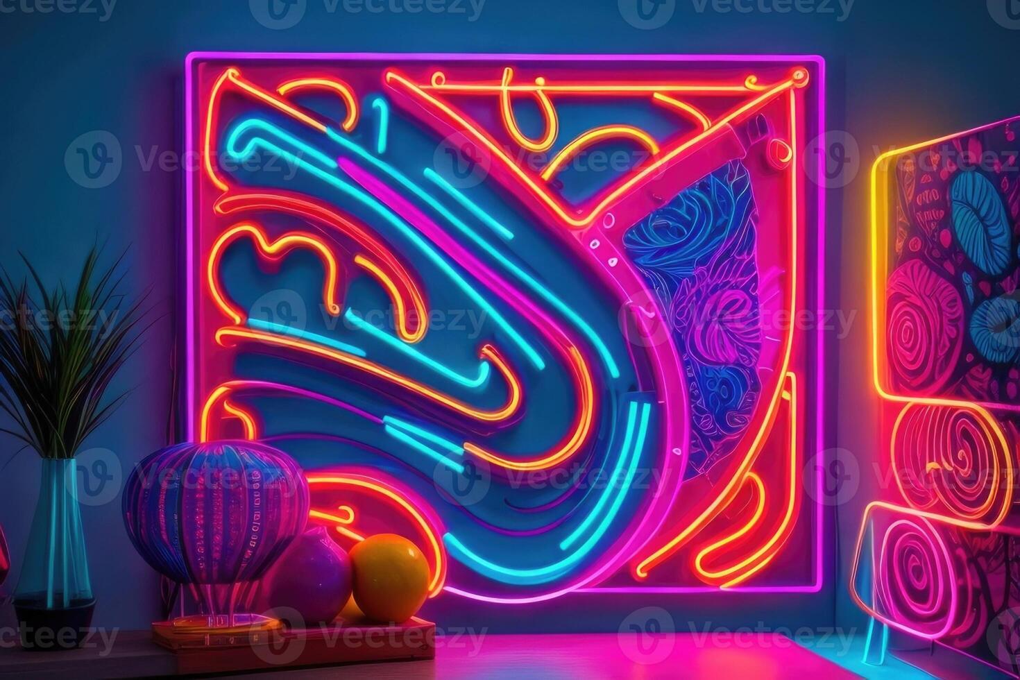 a neon sign with a colorful design photo