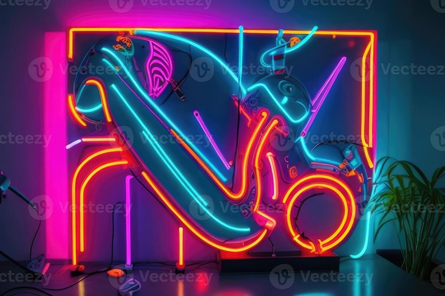 a neon sign with a colorful design photo