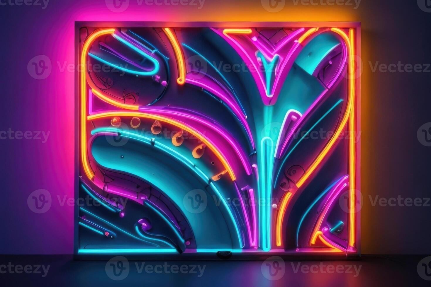 a neon sign with a colorful design photo
