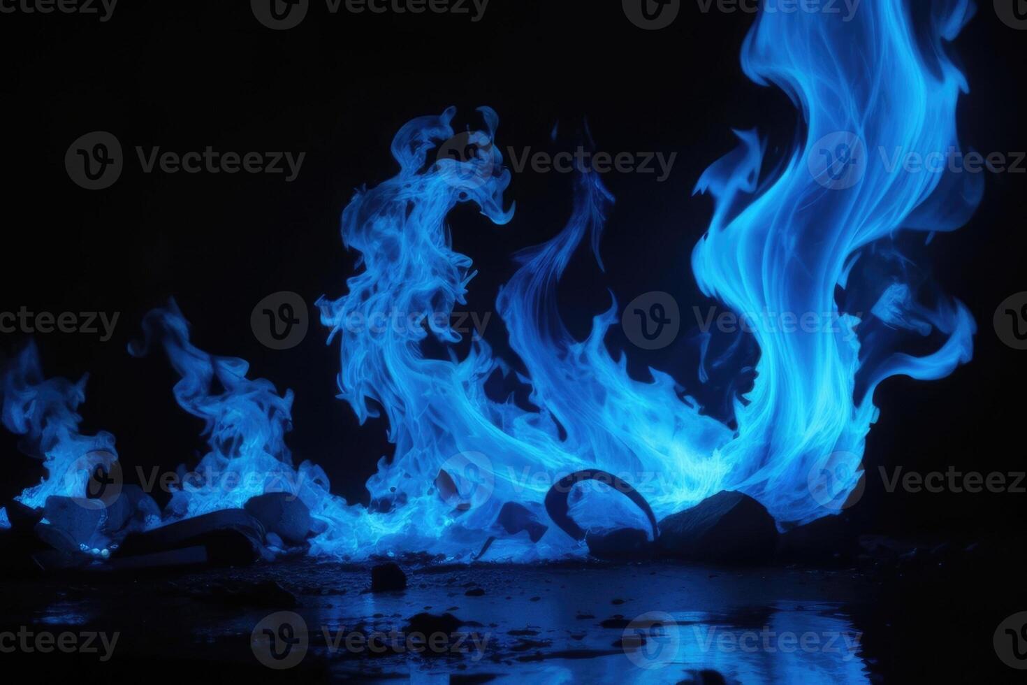 blue flames on a black background photo