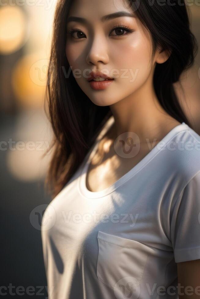 beautiful asian woman with long black hair photo