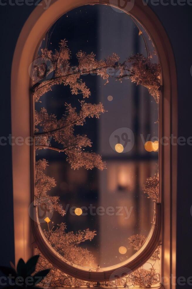 un ventana con un iluminado ventana marco y un iluminado ventana foto