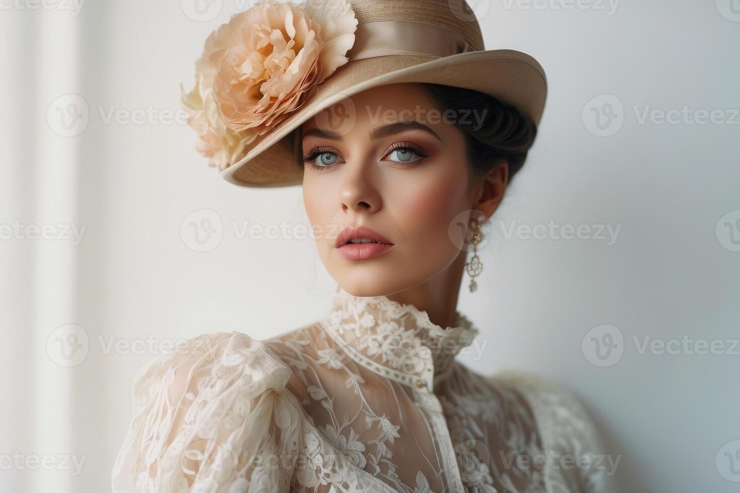 beautiful woman with long hair and makeup photo