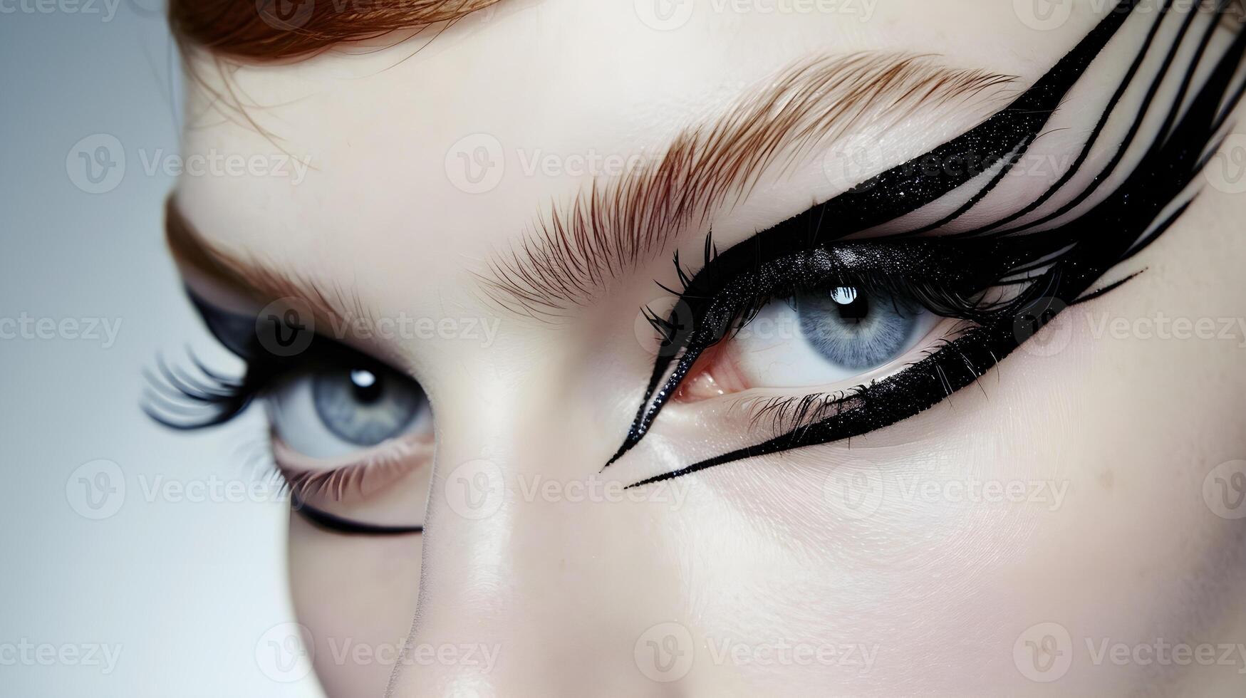 Close-up of a female young face with bright makeup photo