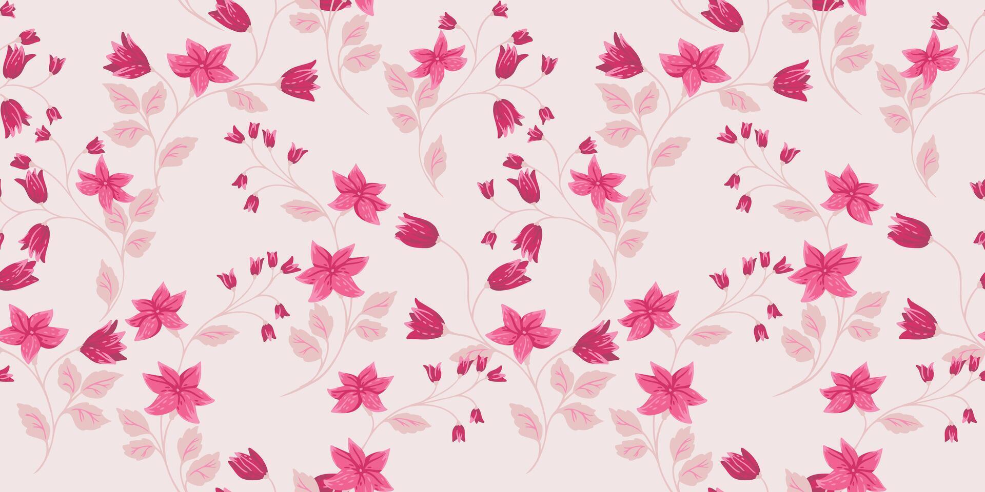 Elegance gently seamless pattern with wild floral stems a light background. drawn illustration. Artistic, abstract branches with wild flowers, tiny bells and small leave printing vector