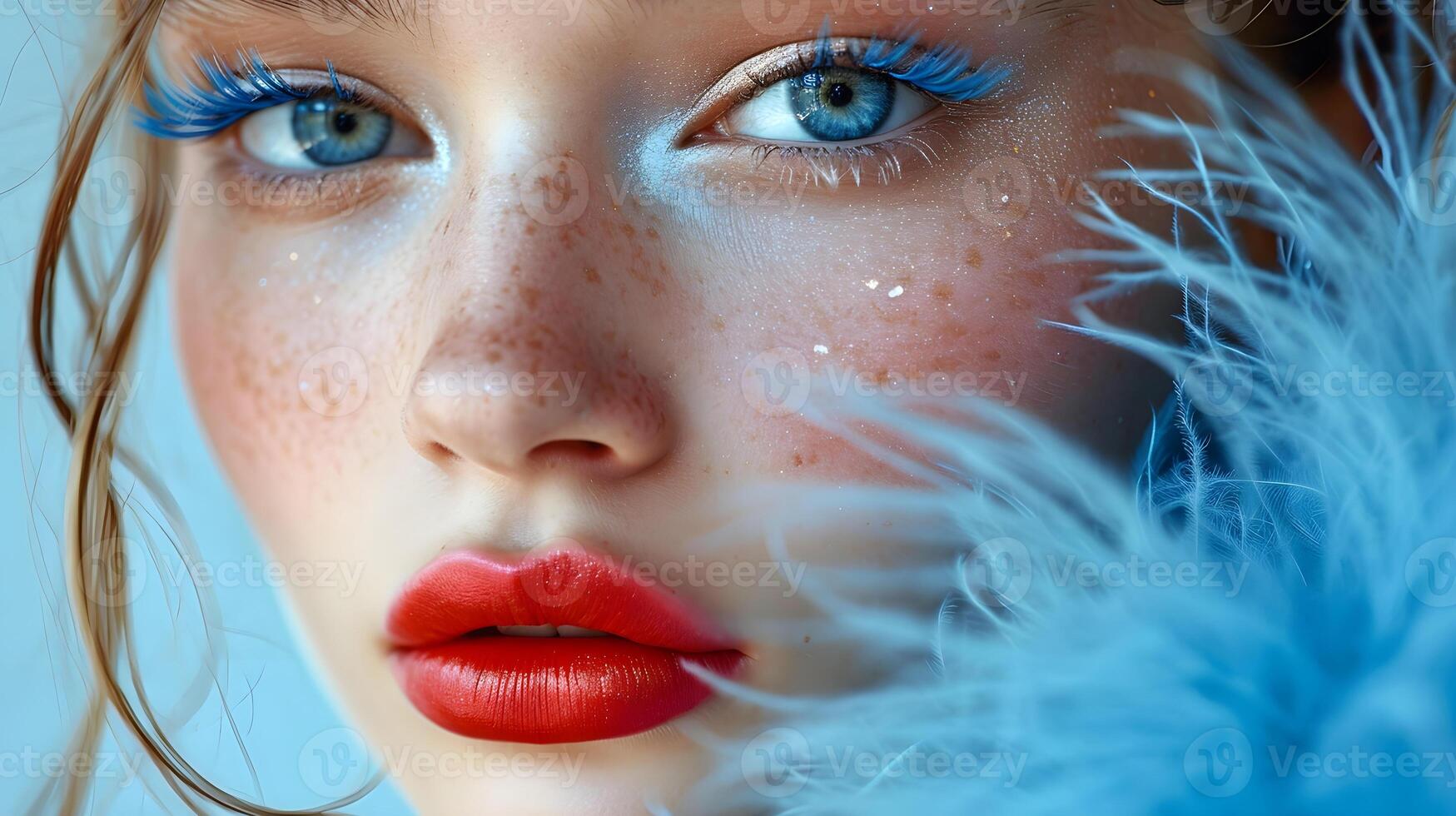 Young woman's face close up. Modern style fashion photography. photo