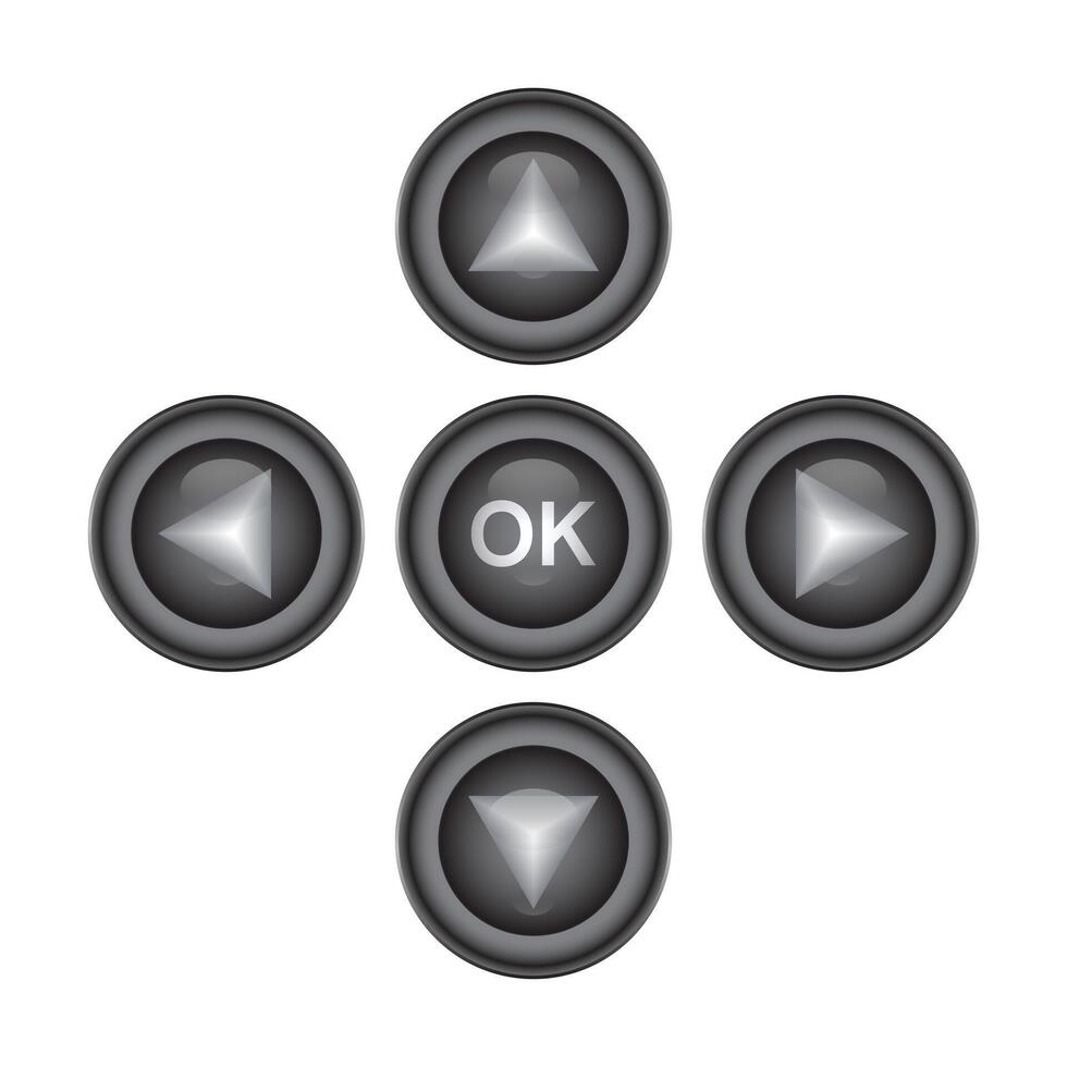 3D direction control and ok button icon set on white background. vector