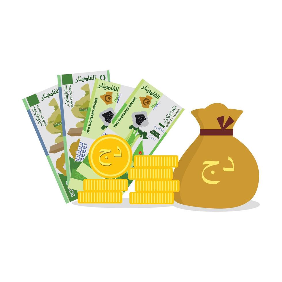 Currency and bank of Algeria Note, coin or bag Algeria Currency or bank illustration, Algeria Currency or bank picture or Algeria Currency or bank image vector