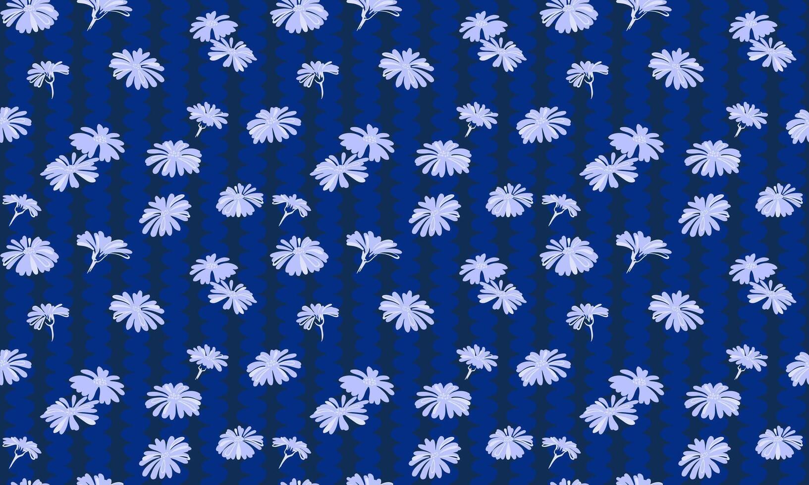 de moda resumen azul flores en un a rayas ola modelo en un oscuro antecedentes. mano dibujado bosquejo. retro sencillo sin costura estampado. modelo para diseños, tela, textil, impresión vector