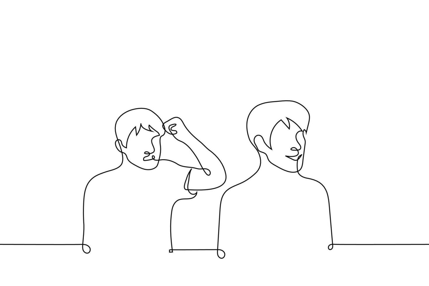 angry man swung his fist to hit the person in front of him - one line drawing . concept and metaphor to beat from the back, betray, meanness vector