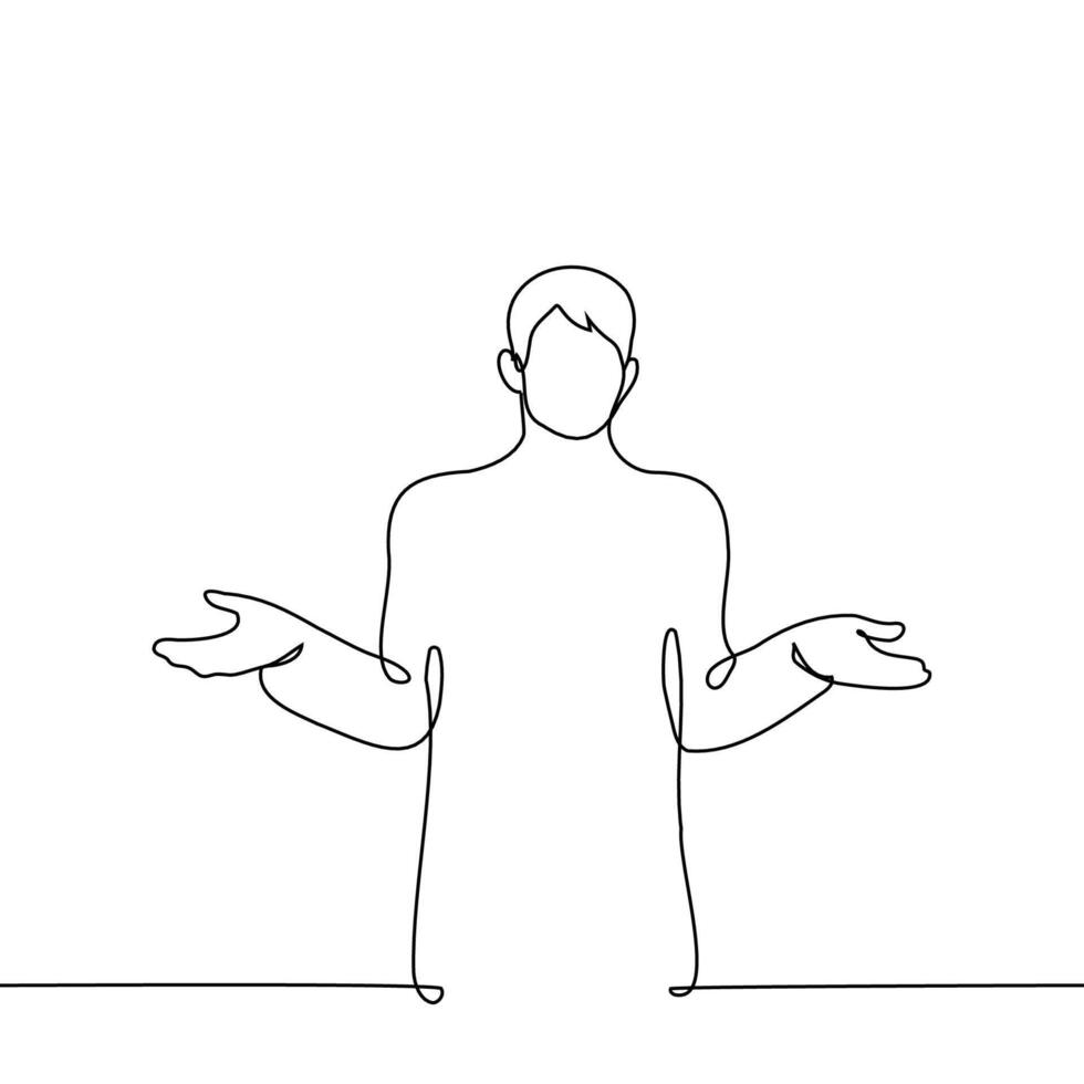 man throws up his hands - one line drawing . concept of confusion, ignorance vector